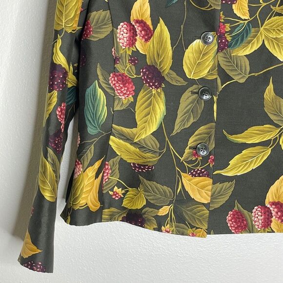 Linda Allard Ellen Tracy Green Silk Berry Print Button Up Blazer Size 10 - Picture 5 of 16
